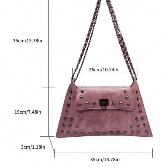 Pink Studded Women's Bag With Lock Closure - Picture 4 of 4